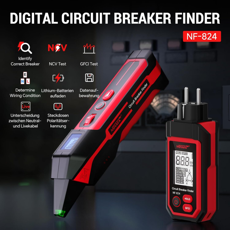 Noyafa NF-824EU Devre Kesici Bulucu ve GFCI Test Cihazı LCD Ekranlı NCV