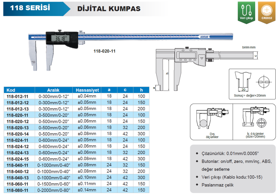 Accud 118 Dijital Kumpas - 118 Serisi