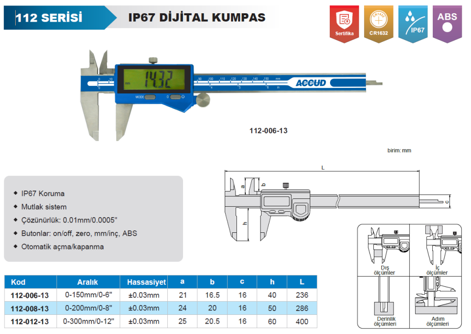 Accud 112 Dijital Kumpas IP67