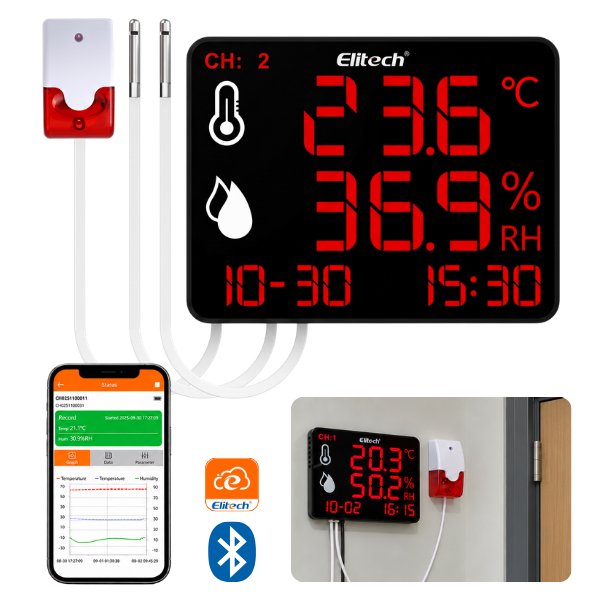 Elitech DR-230 THDE Bluetooth Sıcaklık ve Nem Göstergeli Kayıt Cihazı | Yüksek Sesli Harici Alarm