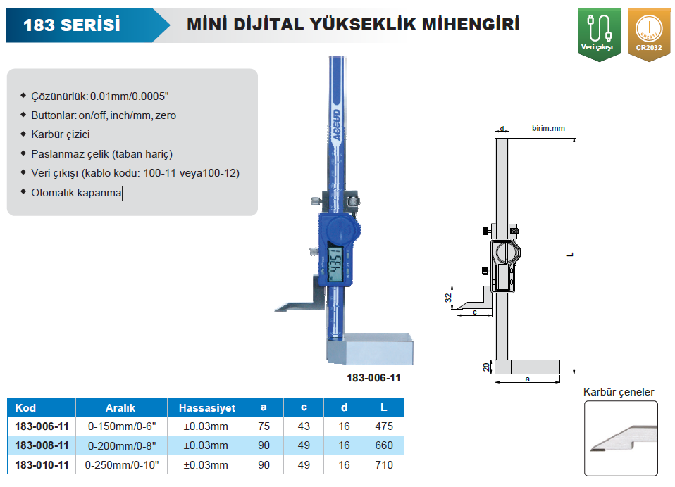 Accud 183 Mini Dijital Yükseklik Mihengiri
