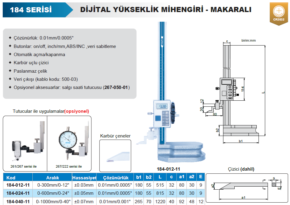 Accud 184 Makaralı Tip Dijital Yükseklik Mihengiri