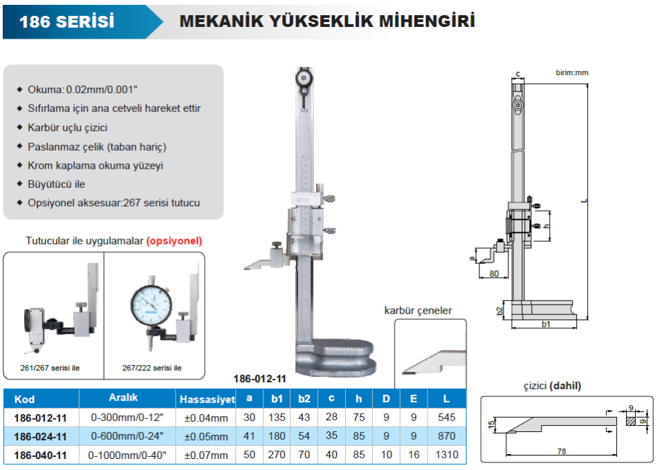 Accud 186 Mekanik Yükseklik Mihengiri
