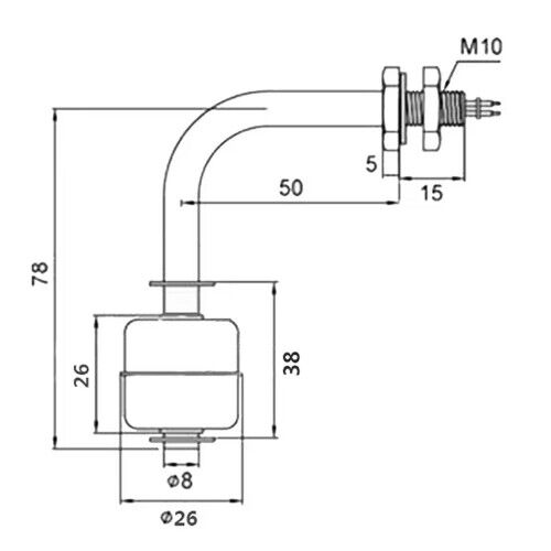 L Tip Metal Su Seviye Sensörü 75mm