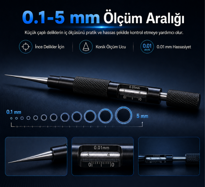 KC-05 Konik Uçlu Delik Çap Ölçer | 0.1 - 5 mm
