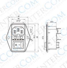 IC-214 C14 Power Soket Erkek Anahtarlı Fuseli Kulaklı AS-10E