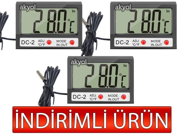 DC-2 Mini Kablolu İç-Dış Termometre Saat (3´ lü Paket)