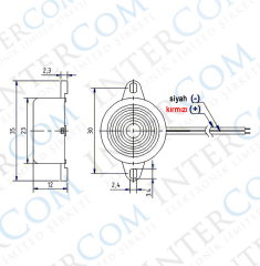 IC-221 Buzzer 12volt DC 23mm Kablolu Devreli