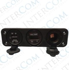 VOLTMETRE + ÇAKMAK GİRİŞİ + 2'Lİ USB + 3'LÜ KULAK PANO TİP 28MM